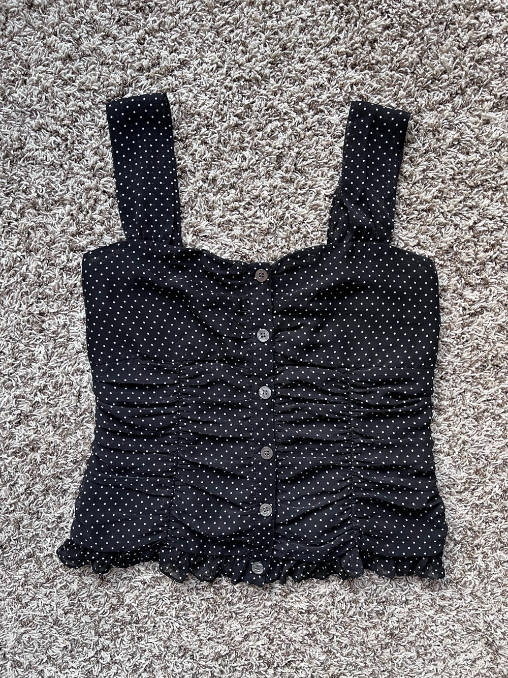 Bandolino Ruched Polka Dot Button Down Tank Top